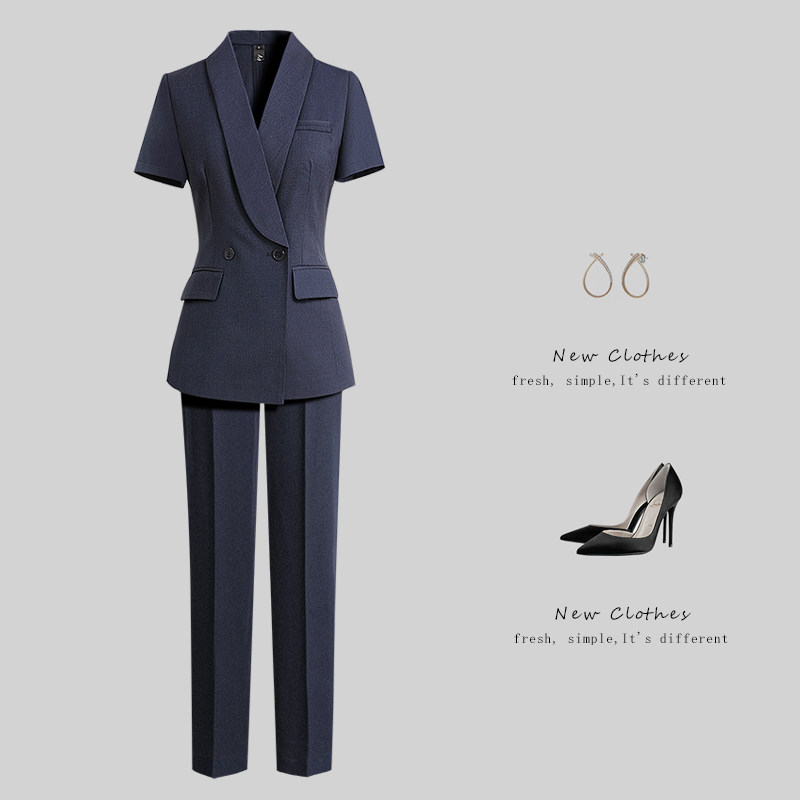 青果领职业西装套装女夏短袖气质修身职场工作服上班族通勤工装