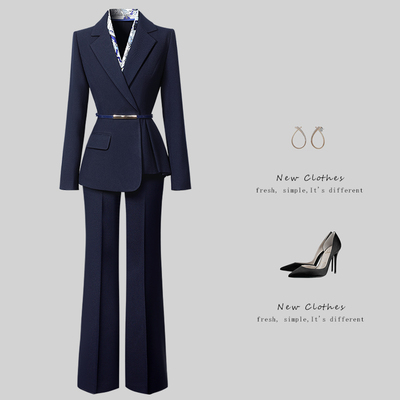 设计感时尚职业西装套装女春秋气质修身收腰微喇阔腿裤通勤工作服