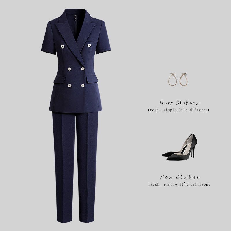 双排扣职业西装套装女夏短袖气质修身职场工作服上班族通勤工装