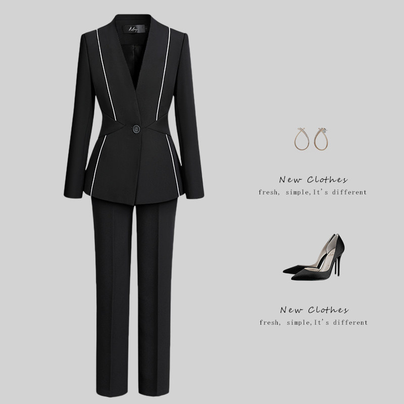 딥 브이넥 원버튼 프로페셔널 슈트 봄 가을 기질 슬림한 디자인 출퇴근용 직장 사무직 스마트 작업복