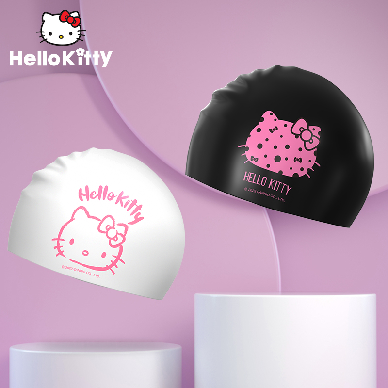 Hellokitty游泳帽女生长发防水不勒硅胶泳帽儿童卡通大号时尚专业