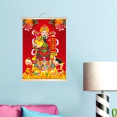 2025春节财神爷画像实木卷轴挂画财神财神到客厅装 饰店铺商用招财