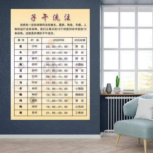 十二经络对应时辰时间展板 子午流注对照表海报 中医理论知识背胶 - 封面