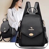芘格袋鼠正品 编织纹软皮双肩包女多用出行单肩旅游包休闲百搭背包
