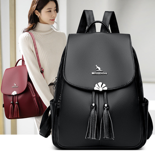 威森袋鼠软皮双肩包女新款时尚中年妈咪双背包潮流休闲百搭小背包