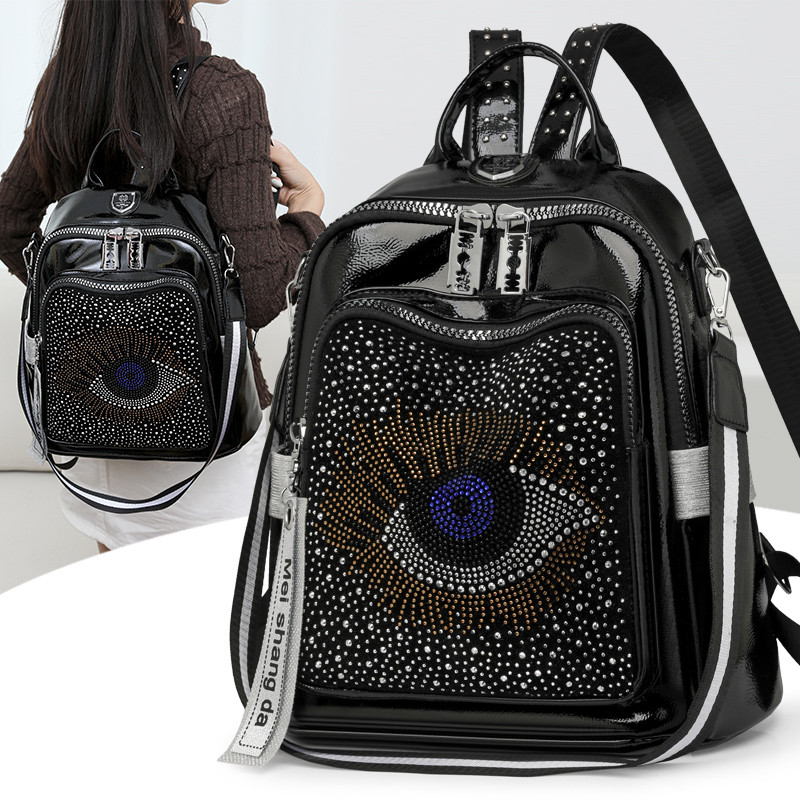 新款2024双肩包女潮流休闲烫钻大容量女士软皮背包高级百搭单肩包,箱包皮具/热销女包/男包,双肩背包,淘宝优惠券,粉丝福利购,淘宝优惠卷