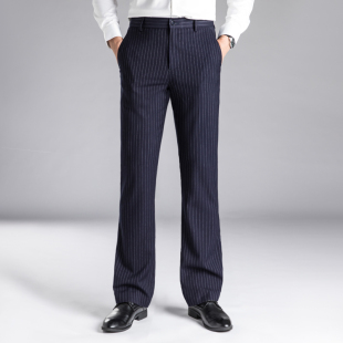 宽松复古条纹休闲裤 高档微喇叭裤 西裤 免烫修身 子 男垂感弹力阔腿裤