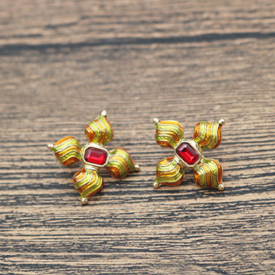 十字架祖母绿宝石英伦风无洞耳夹