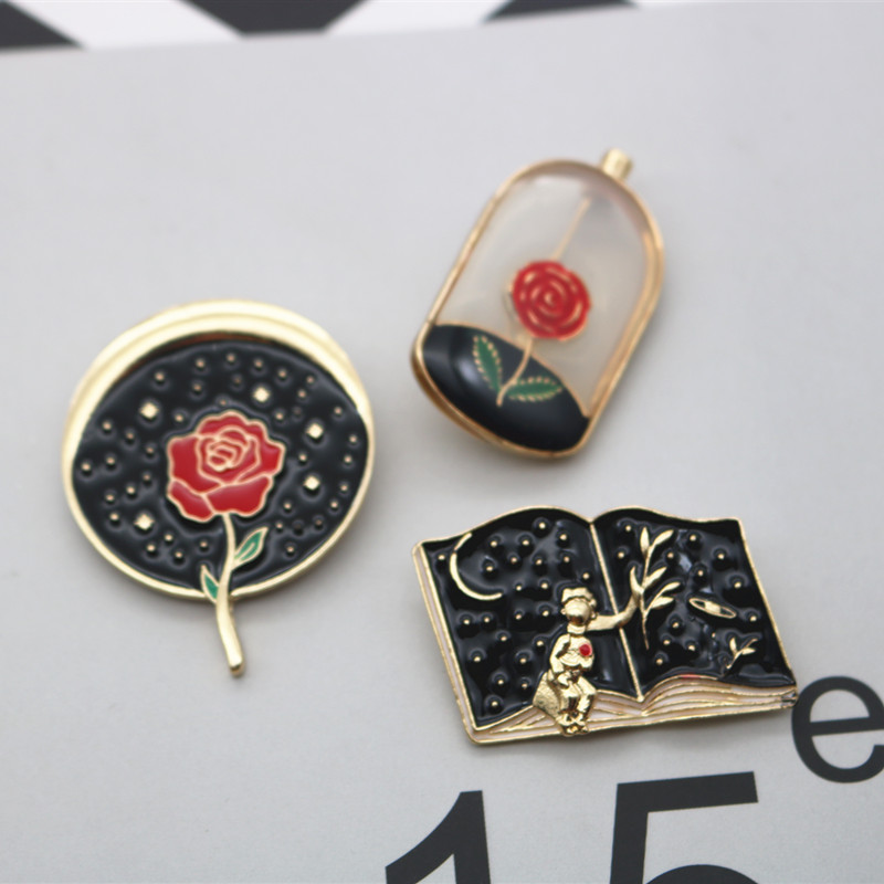 星球小王子玻璃罩花合金胸针