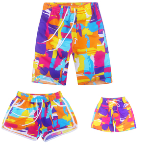 亲子装裤子沙滩裤短裤一家三口装套装海边宽松速干沙滩裤母女父子