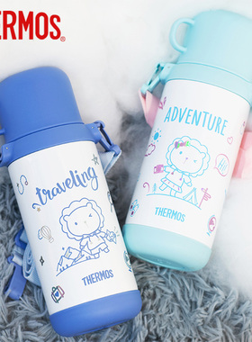 膳魔师不锈钢儿童保温吸管杯卡通挂绳水杯婴儿双盖学饮杯TCKD-600