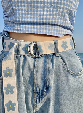帆布小皮带女士夏季牛仔裤百搭细裤带ins风装饰裤腰带女潮白色