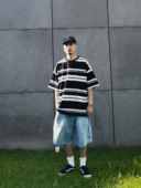 boy日系短袖 Gnomes 重磅棉麻混纺宽松廓形条纹短袖 city lab 22AW