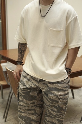 特织尼龙棉混纺肌理感圆领T恤