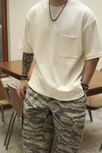 特织尼龙棉混纺肌理感圆领T恤