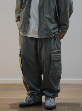 Gnomes lab 22SS 日产面料侧骨拉链灰绿廓形抽绳长裤 日系工装裤
