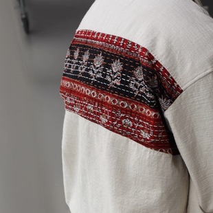 Gnomeslab 25SS印度产纯手工刺字定织面料拼接重磅羊毛棉混纺衬衫