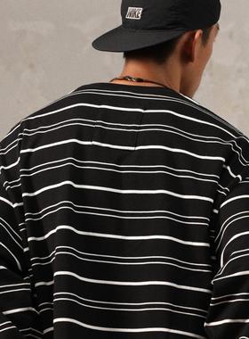 Gnomes lab 24 AW 300g纯棉条纹贴布刺绣弧形下摆圆领长袖