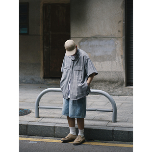 日系休闲City Gnomes 定番浅灰色混纺古巴领廓形衬衫 22SS boy lab