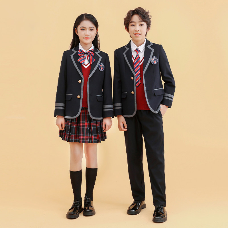 小学生英伦风西装班服表演合唱服中学生校服套装西服三件套春秋款