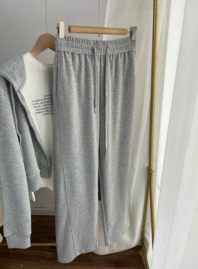 SY206经典百搭浅灰色阔腿直筒裤 镰刀裤卫裤女2024春夏