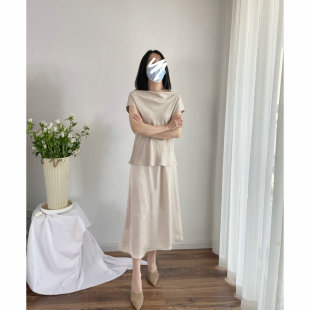 Q0966重磅缎面半身裙 中长裙女2024春夏 松紧腰