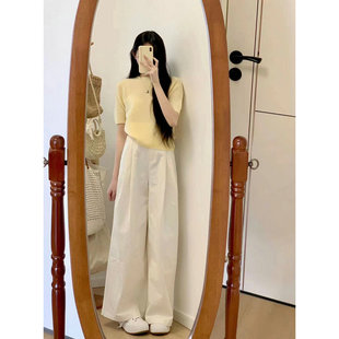 羊毛衫 加QY2203鹅黄色短袖 女 米白色F246014拖地阔腿直筒裤 博主款