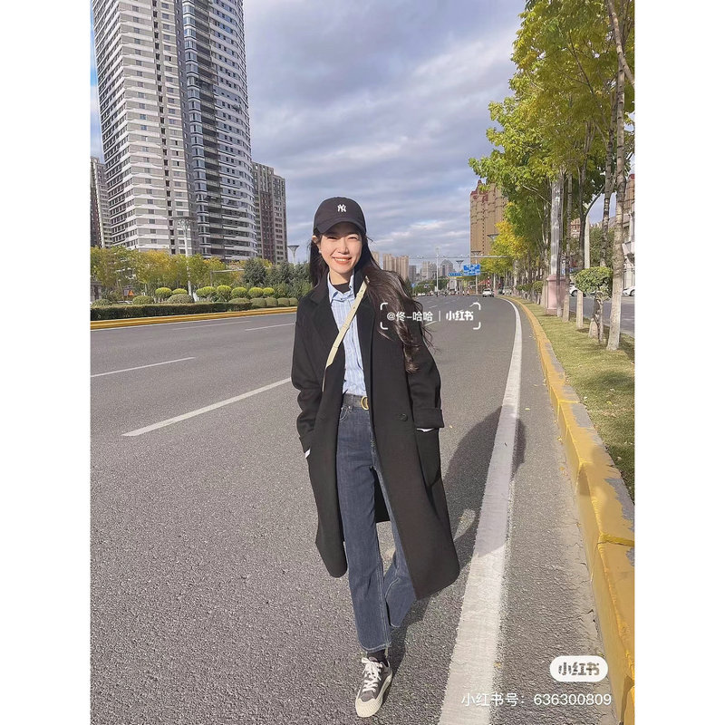 双面羊绒黑色西装领外套