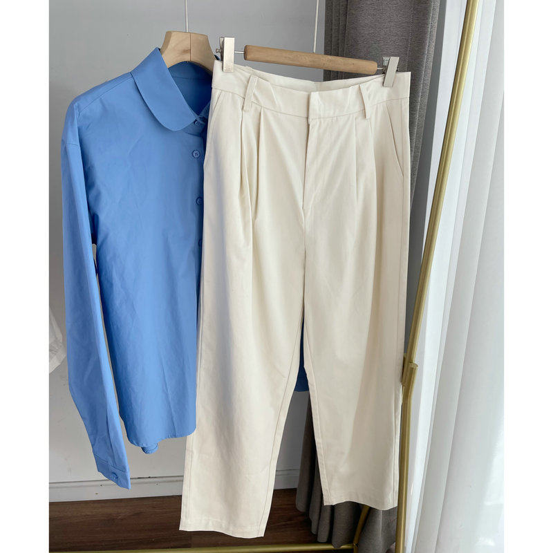 F0153温柔知性米白色直筒西裤