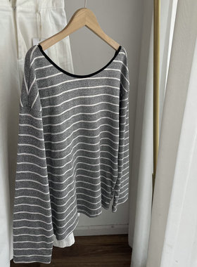 m258020烟灰色条纹罩衫 长袖T恤女秋装新款