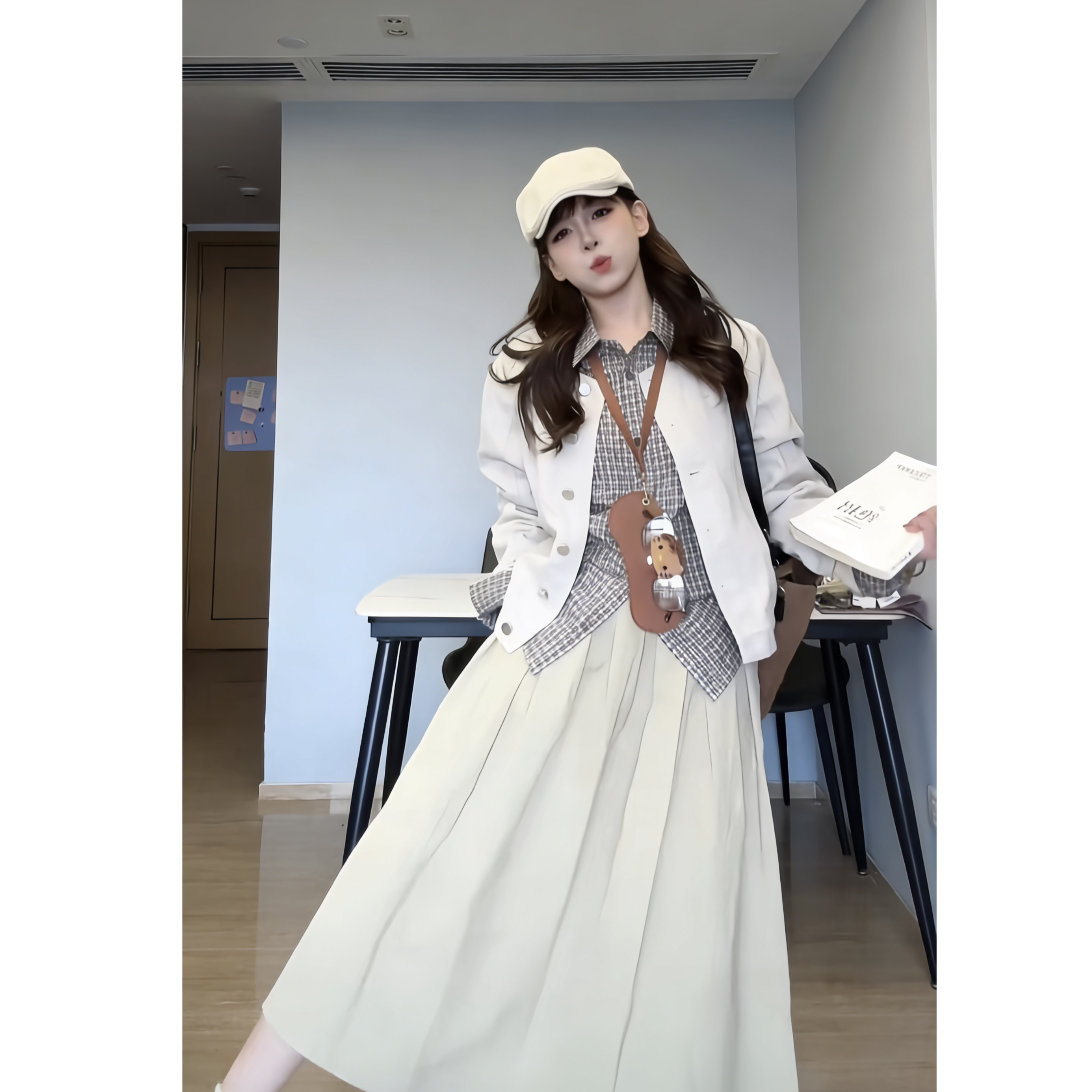 T4671半身裙高级感高腰显瘦复古A字百褶裙中长裙女2026春夏新款