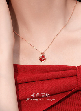 原创新款红玛瑙如意杏运毛衣链新中式复古喜庆s925纯银项链颈链