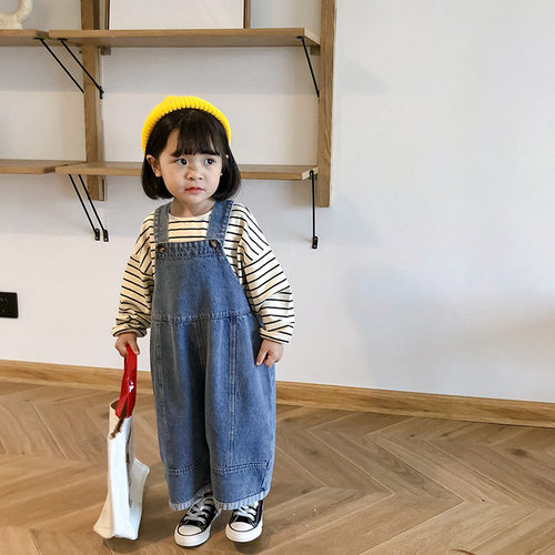 女童牛仔宽松背带裤长裤