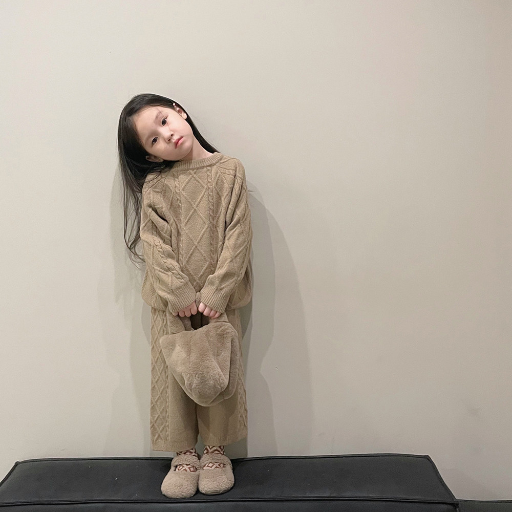 女童秋冬韩版水晶绒毛线两件套装