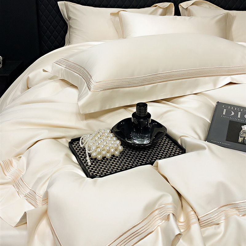 轻奢高级感长绒棉纯色刺绣四件套