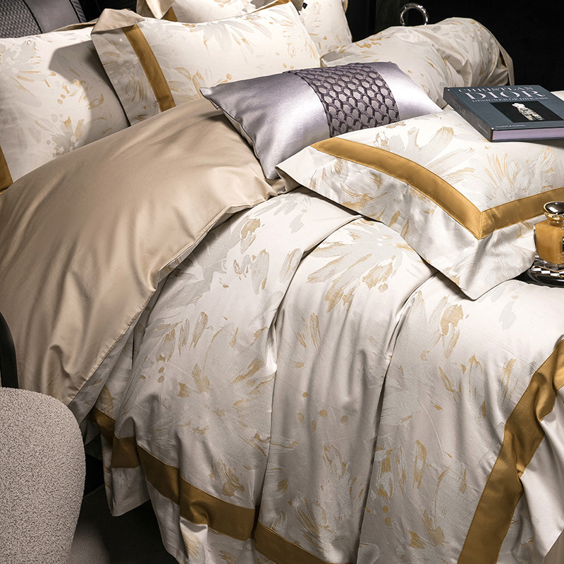 轻奢高端长绒棉色织提花四件套100全棉被套床单别墅款样板间床品,床上用品,床品套件/四件套/多件套,淘宝优惠券,粉丝福利购,淘宝优惠卷