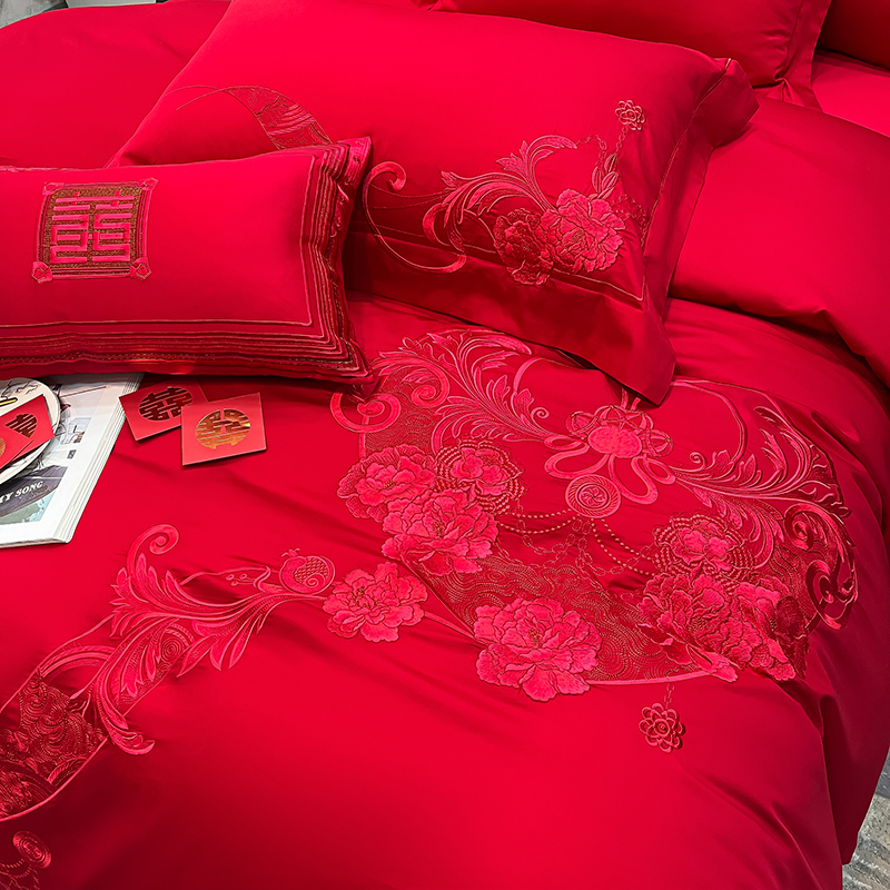 鑫山140支匹马棉婚庆刺绣四件套