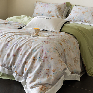 轻奢高端60支兰精双面天丝四件套数码 凉感裸睡床品 印花被套春夏季