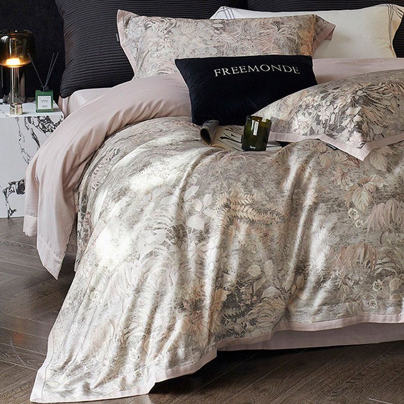 轻奢高端140支天丝棉磨毛四件套数码印花被套床单别墅样板间床品