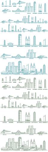 重庆渝剪影地标志城市手绘建筑景点设计手绘插画天际线条描稿素材