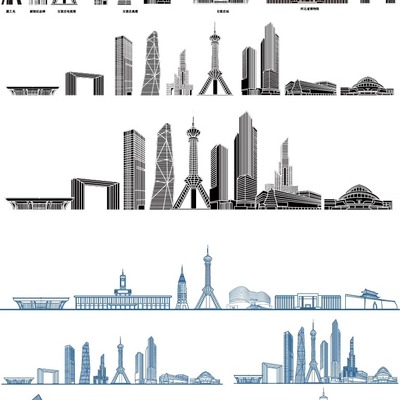 石家庄河北地标建筑天际线条描稿城市设计剪影插画景点手绘素材