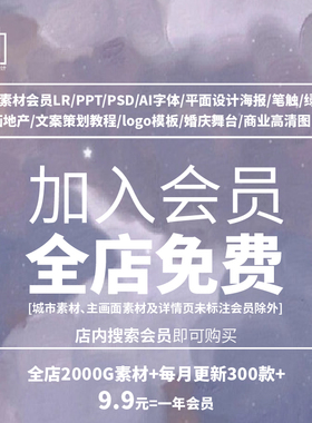 素材会员vip文化墙展板字体设计海报笔触绿植婚庆商业PS高清教程