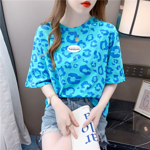 RM7249#豹纹印花短袖t恤女 夏季新款韩版ins设计感宽松洋气百搭上衣