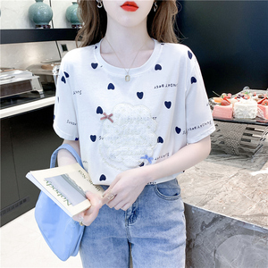 RM7248#纯棉短袖t恤女夏季女装2023年新品印花刺绣宽松半袖慵懒风衣