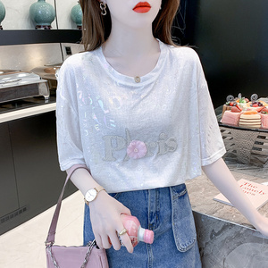 RM12599#新款夏季宽松重工烫图炫彩T恤设计感小众独特别致上衣女