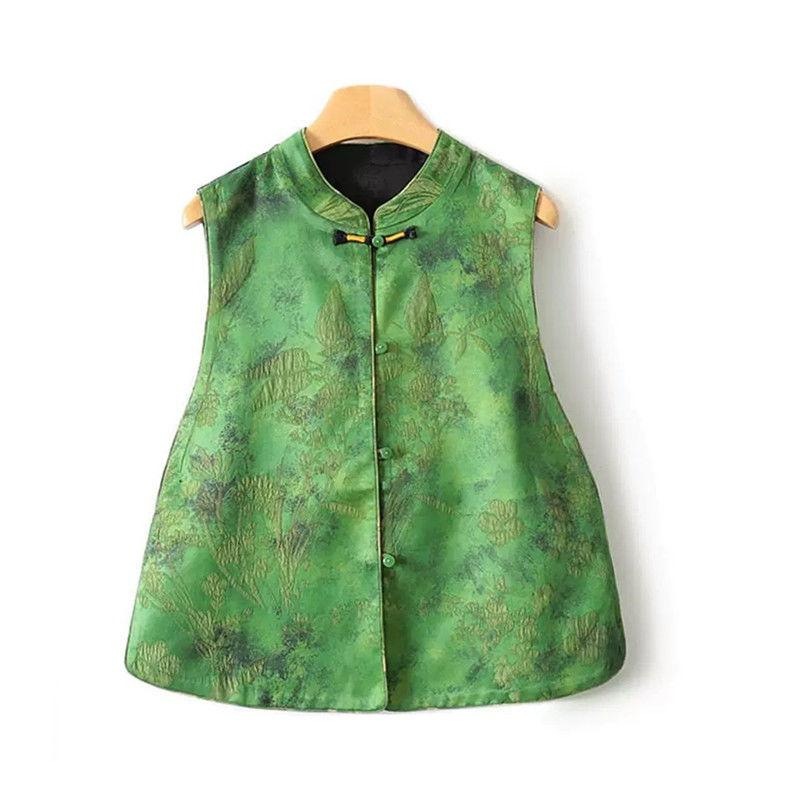 背心富婆新国风马中式女气质夹马甲马甲绿色2025绣花唐装外套上衣
