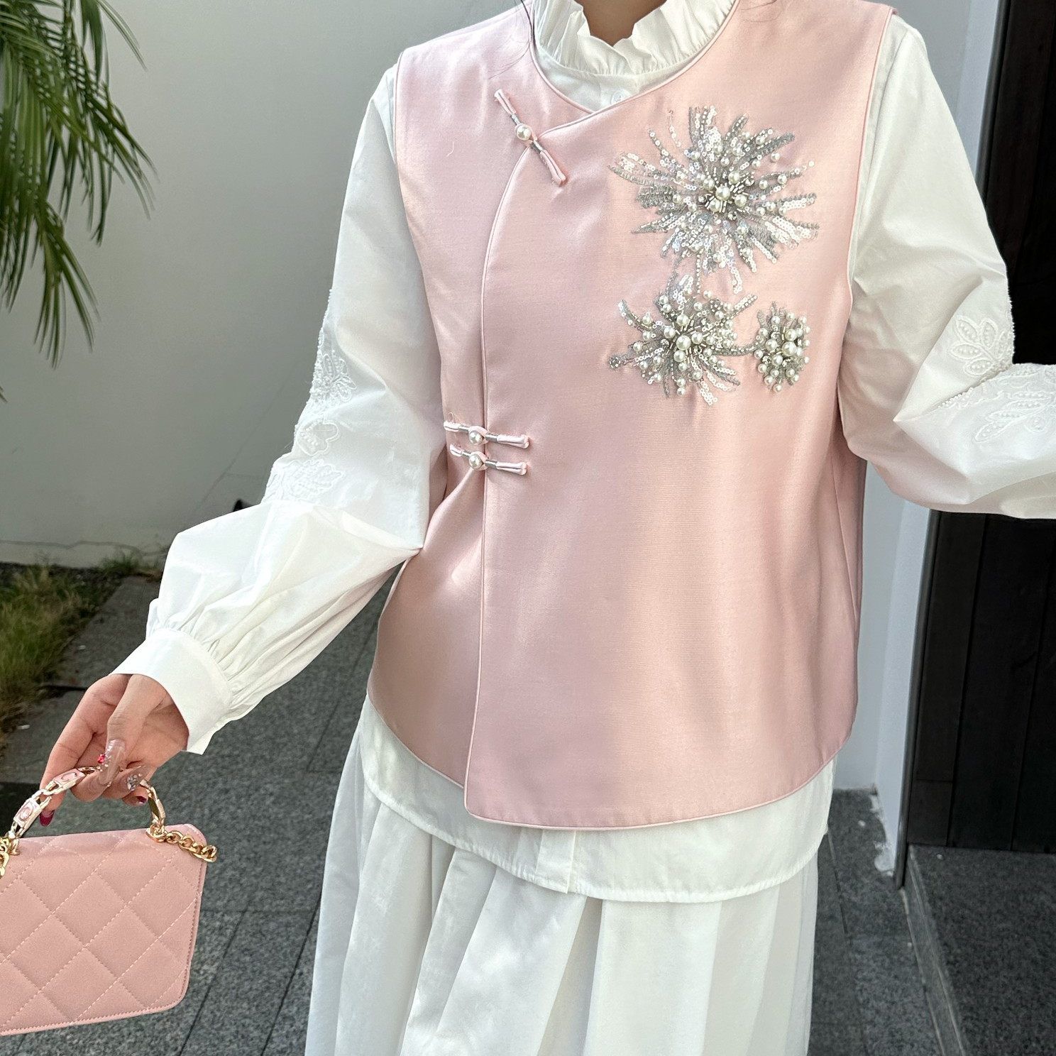 2026秋季高端复古粉色烟花马甲