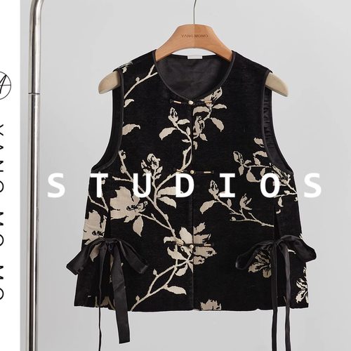 蝴蝶结系带2025年中国风背心新中式女装国风上衣黑色叠穿马甲坎肩