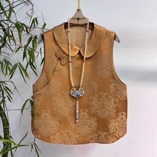 高级感轻奢2025秋季新中式国风复古提花娃娃领马甲女宽松显瘦上衣