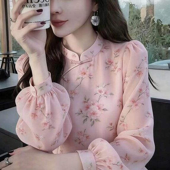 新中式立领印花显瘦通勤女衬衫
